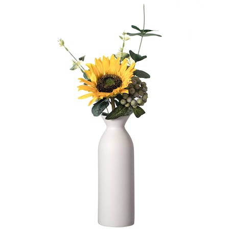 Contemporary White Cylinder Shaped Ceramic Table Flower Vase Holder, 9 Inch